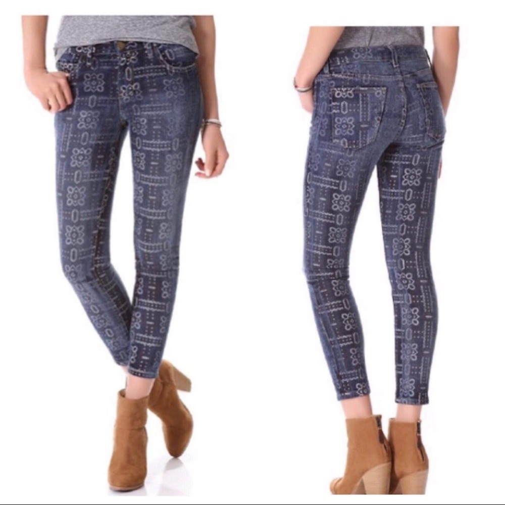 Current/Elliot Stiletto Tribal Aztec Skinny Ankle Cropped Jeans Size 28